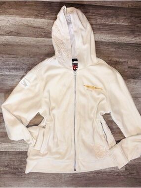 Joe rocket White Hooded Zip Bomber Jacket with Subtle Embroidered Accents